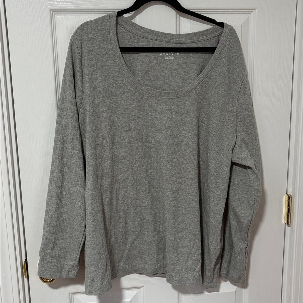Ava & Viv Women's Plus Size Gray Ribbed Long Sleeve T-Shirt -  Size 3X - NWT